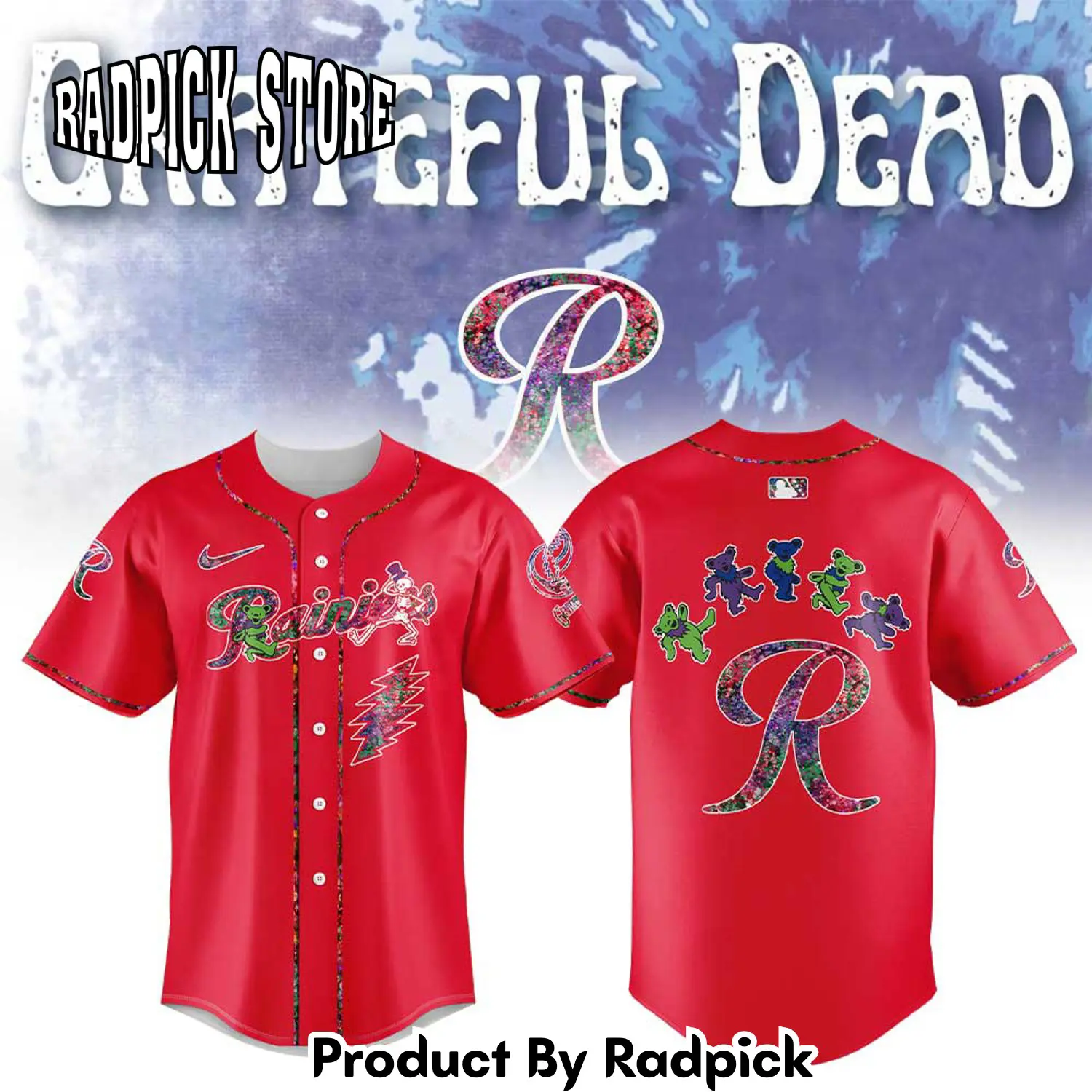 Radpick tacoma rainiers grateful dead night red baseball jersey rp12734
